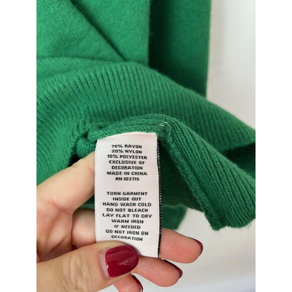 Nanette Lepore Sweater Womens Medium Green Flower Applique Crewneck Pullover - Picture 3 of 6